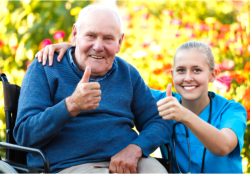 nurse and old man showing their thumb up